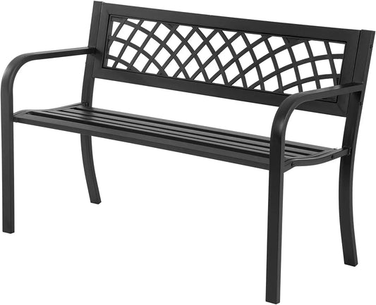Outdoor, Iron Steel Frame, Patio Bench, Armrests