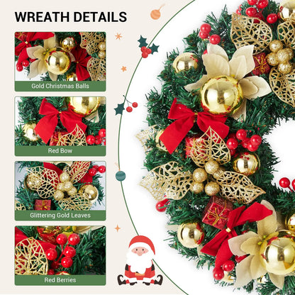 Pre-Lit Christmas Wreath, Battery Operated Christmas Wreath