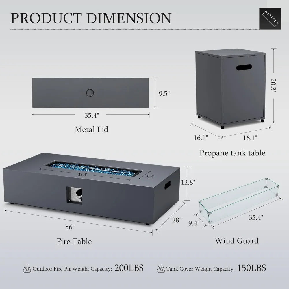 56" Outdoor Propane Gas Fire Pit Table