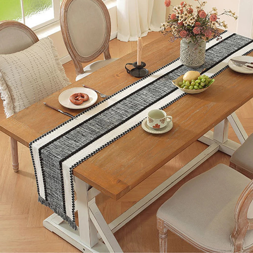 Macrame Style Bicolor Stitching Table Runner