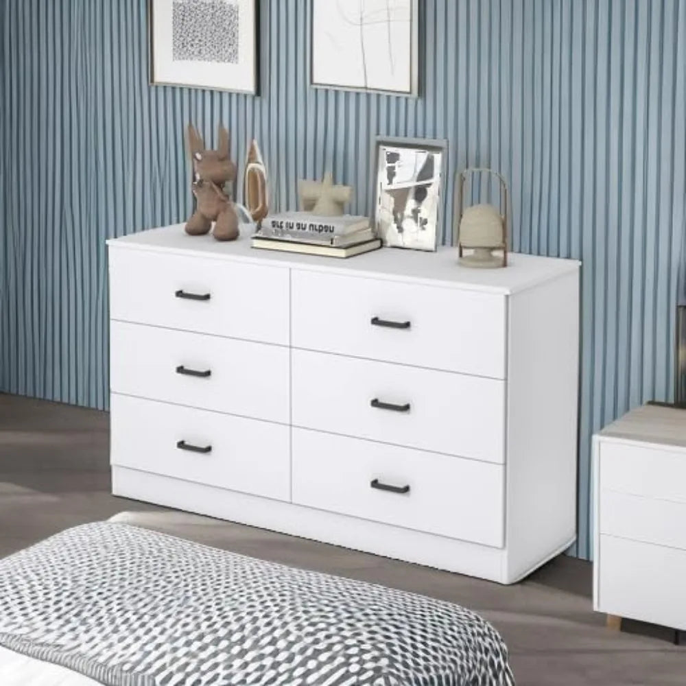 Wood Dresser for Bedroom, 6 Drawer Double Dresser