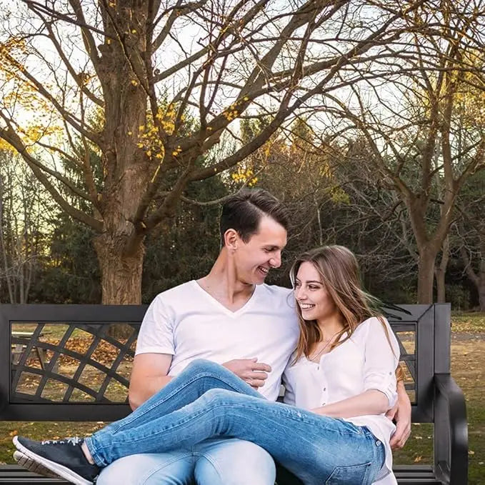 Outdoor, Iron Steel Frame, Patio Bench, Armrests