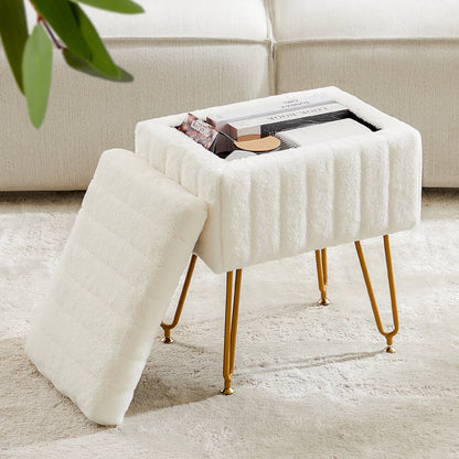 Faux Fur Living Room Hidden Storage Stools