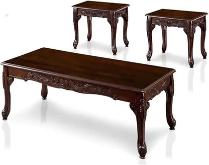 Dark Cherry Solid Wood Coffee Table Set