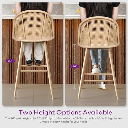 Rattan Backrest Swivel Counter Bar Stools Set of 2