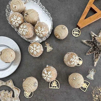 12 Farmhouse Christmas Ball Ornaments Set Rustic