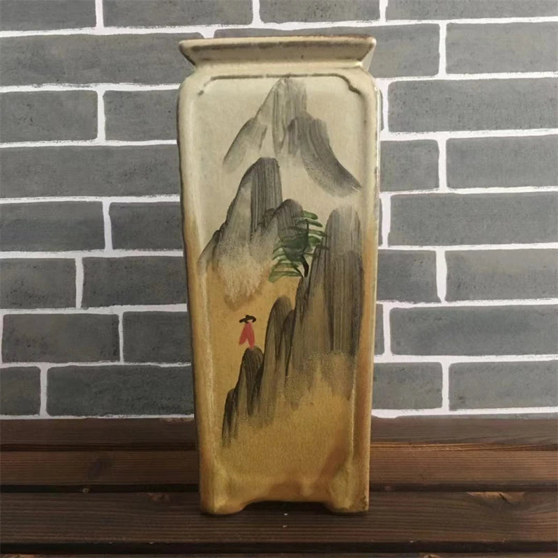 Hand Carved Ceramic Bonsai Pot with Base