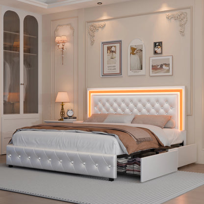 Queen LED Platform Bed Frame with Storage