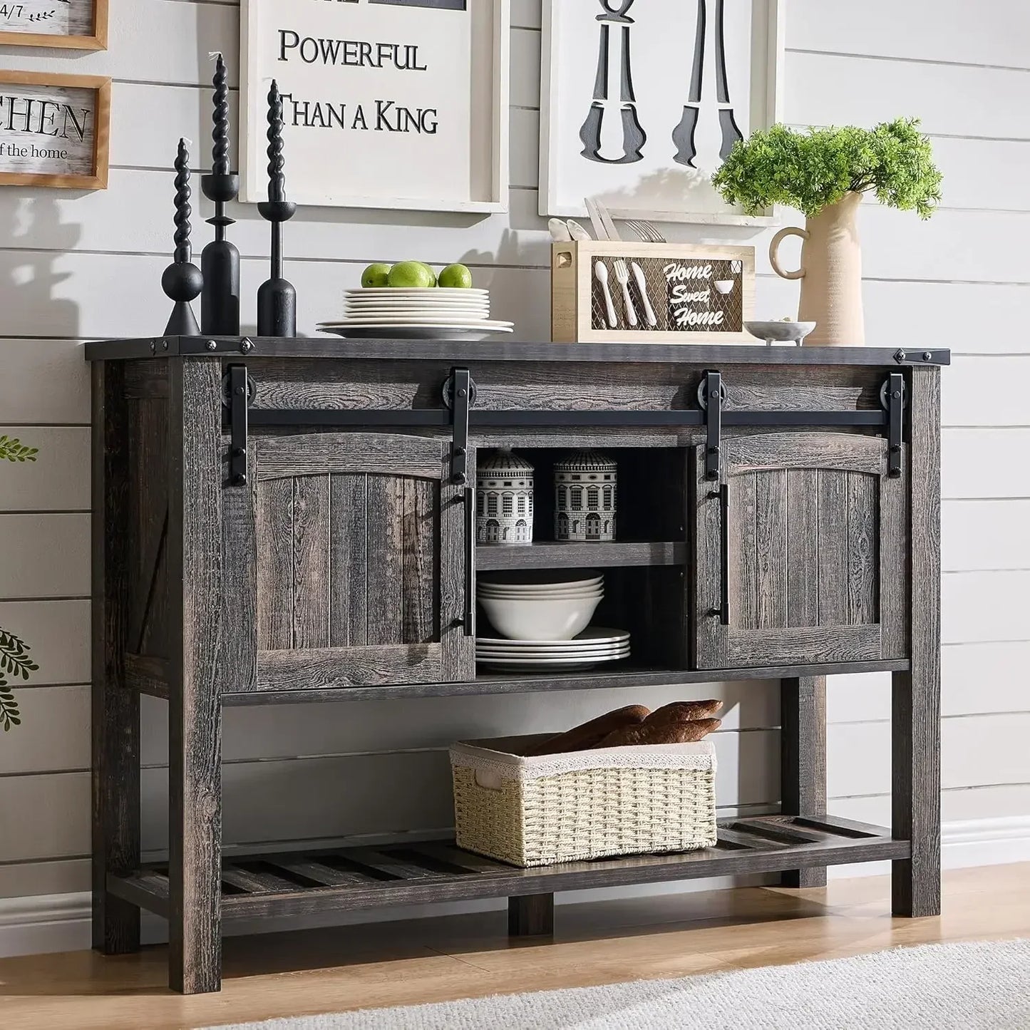 Farmhouse Entryway Table with Sliding Arch Doors