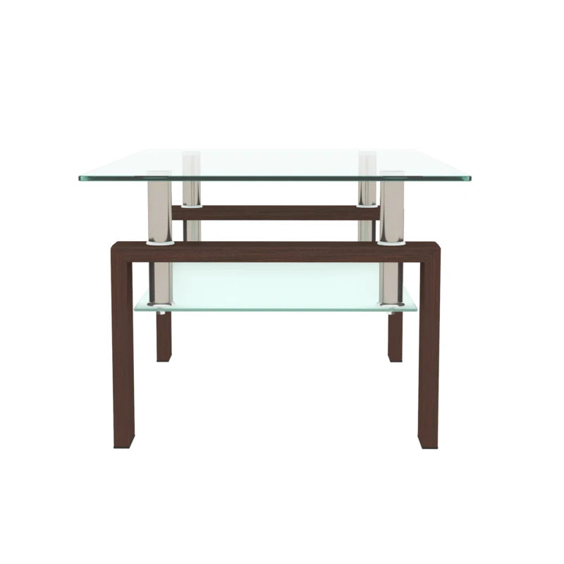 Rectangle Walnut Glass Coffee Table Living Room