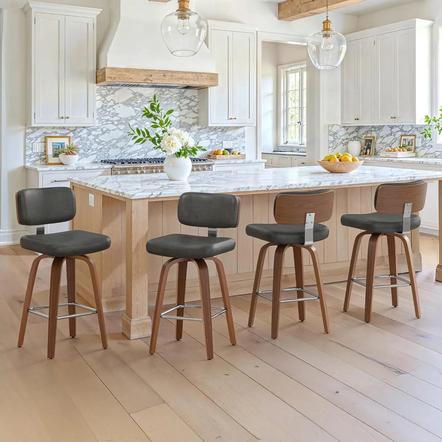 Set of 3 Counter Height Bar Stools with Wood Legs, 26"