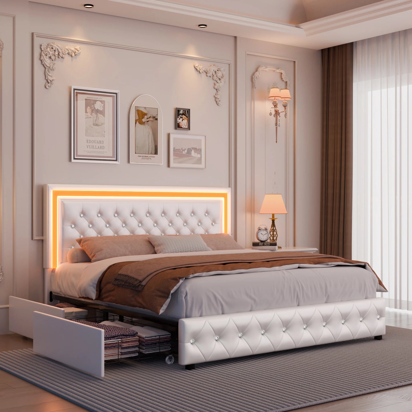 Queen LED Platform Bed Frame with Storage