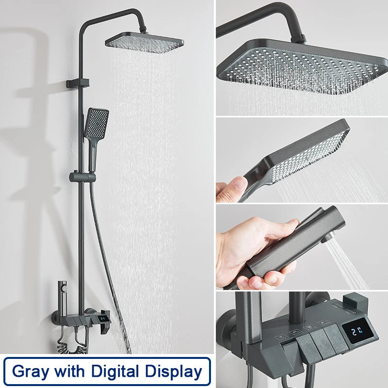 Black Smart Digital Display Shower Faucet Set