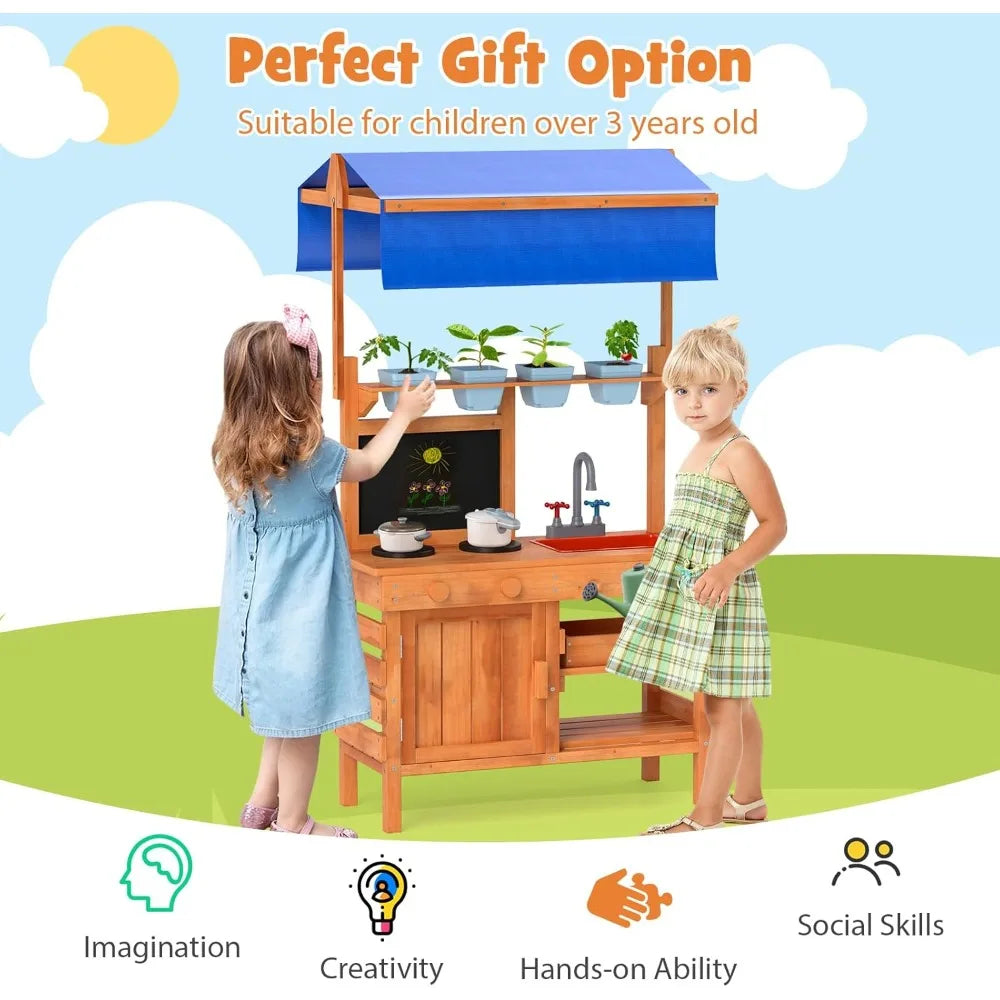 Mud Kitchen Adjustable Canopy, Kids Potting Bench