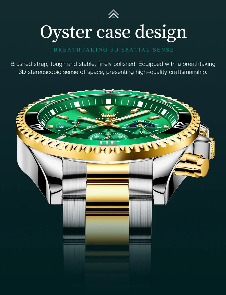 Men's Waterproof Stainless Steel Watches Moon Phase