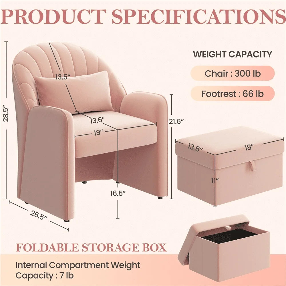 Upholstered Velvet Barrel Accent Chair with Footrest