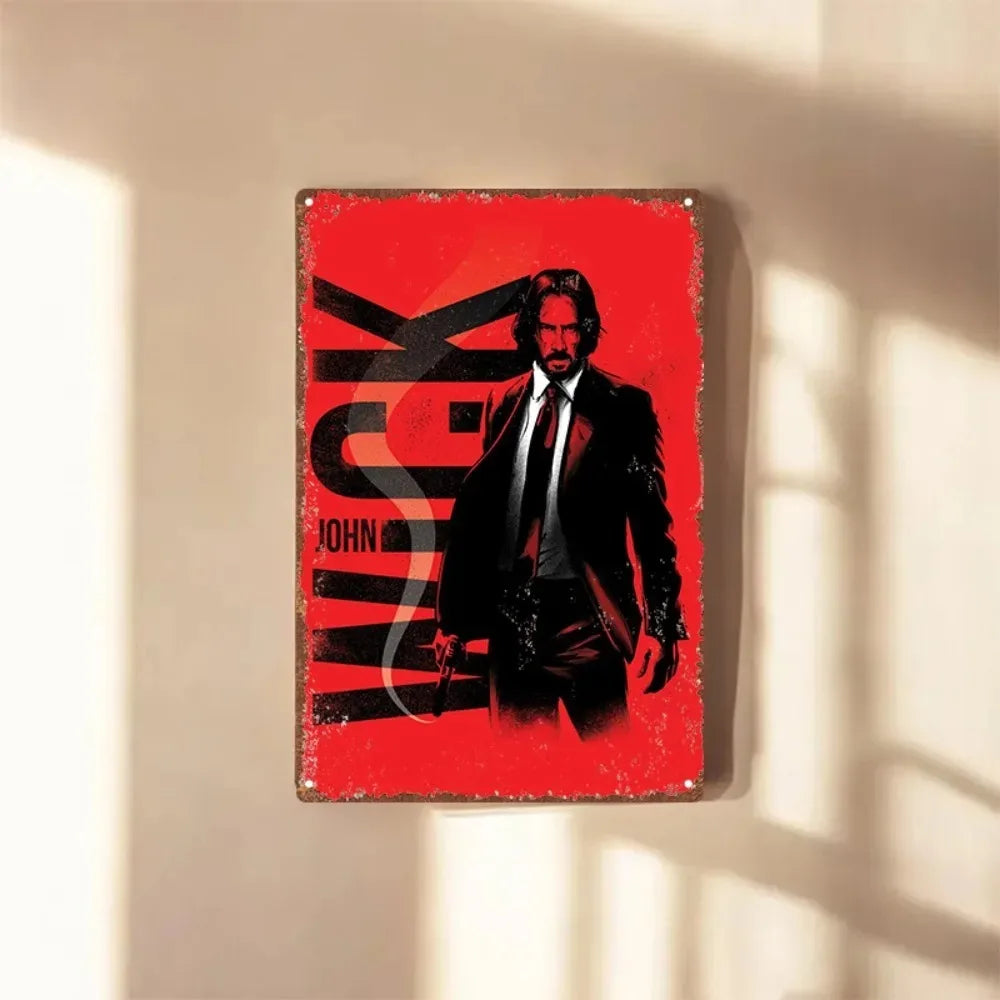 Embossed John Wick Retro Aluminum Wall Sign
