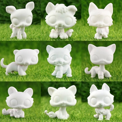 White Lovely Shorthair Cat, Collie and Husky Figurines