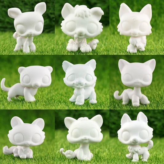 White Lovely Shorthair Cat, Collie and Husky Figurines