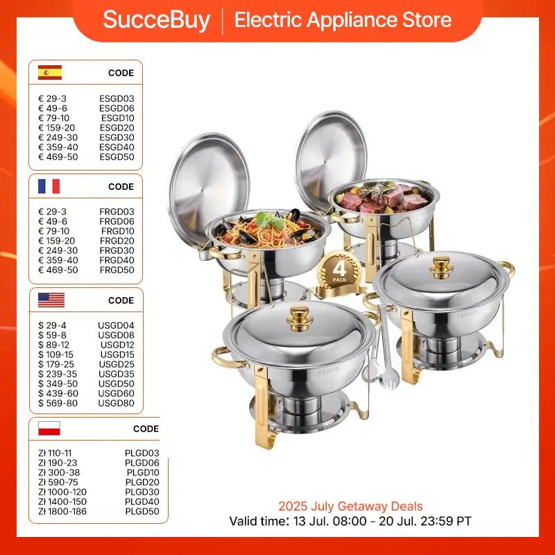 4 Pack Round Chafing Dish Buffet Set
