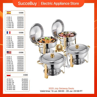4 Pack Round Chafing Dish Buffet Set