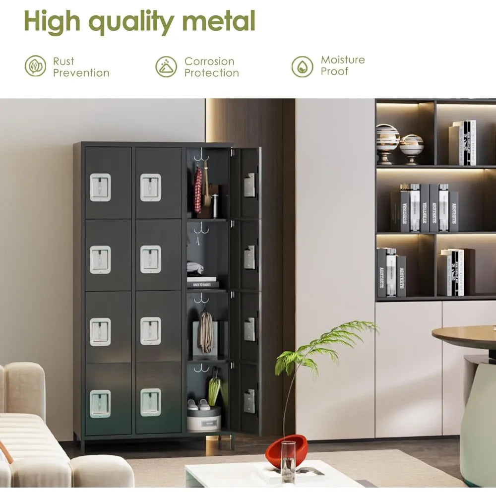 12 Metal Lockers with 12 Doors/Hooks