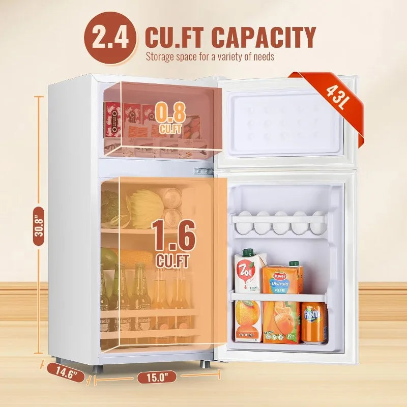 2.4 Cu.ft Mini Fridge Separate Freezer Adjustable
