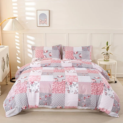 3pcs Splicing Floral Pattern Duvet Cover Set