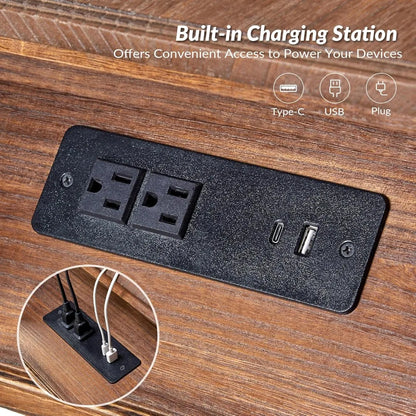 Solid Wood Spindle Nightstand with Charging Station