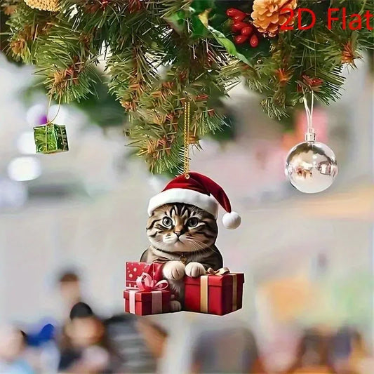 2D 6Pcs Cat Christmas Kitty Decor Ornaments