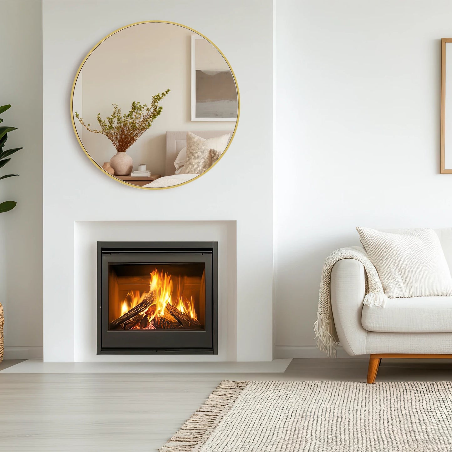 30 Inch Modern Gold Round Vanity Framed Mirror