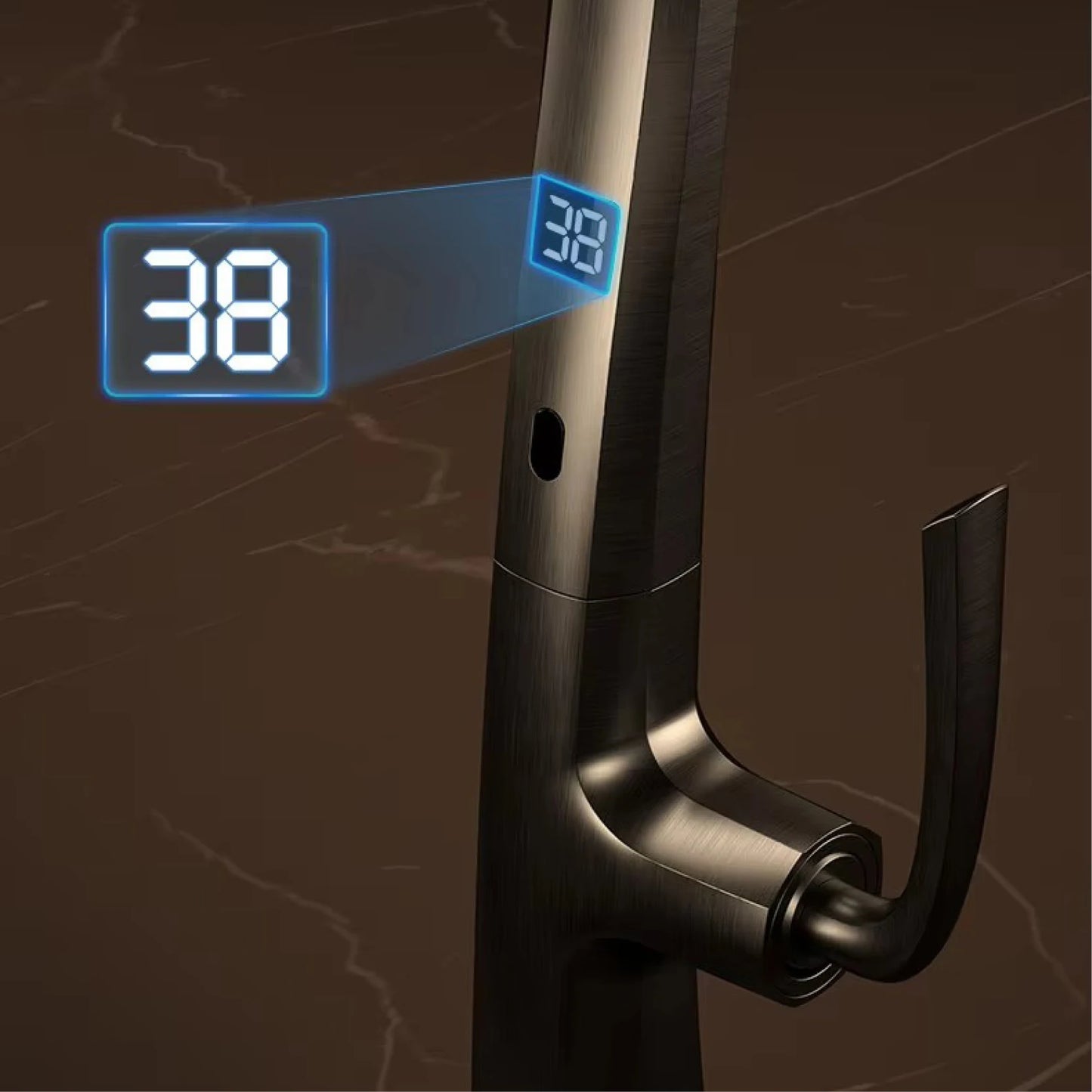Gunmetal Brass Kitchen Faucet with LED Display