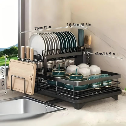 Double-tier extendable dish drainer suitable for kitchen