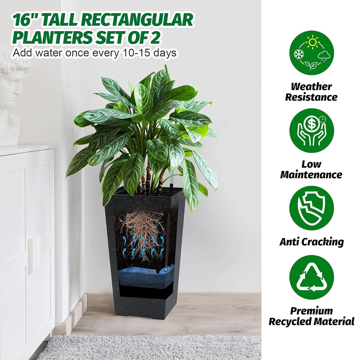 Planters with Drainage Holes ＆ Monitor Water Level