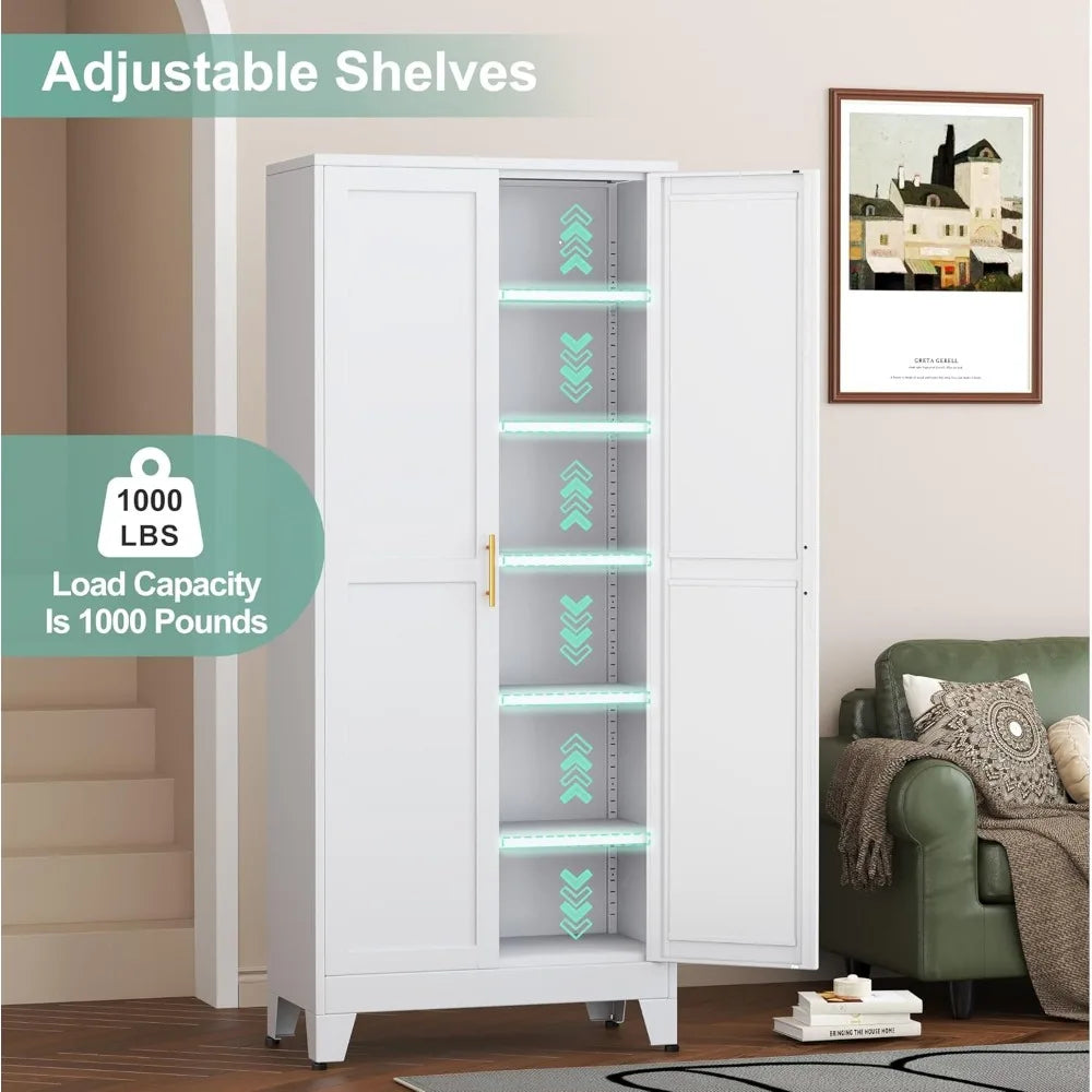 Metal Pantry Cabinet, 2 Doors, Adjustable Shelves