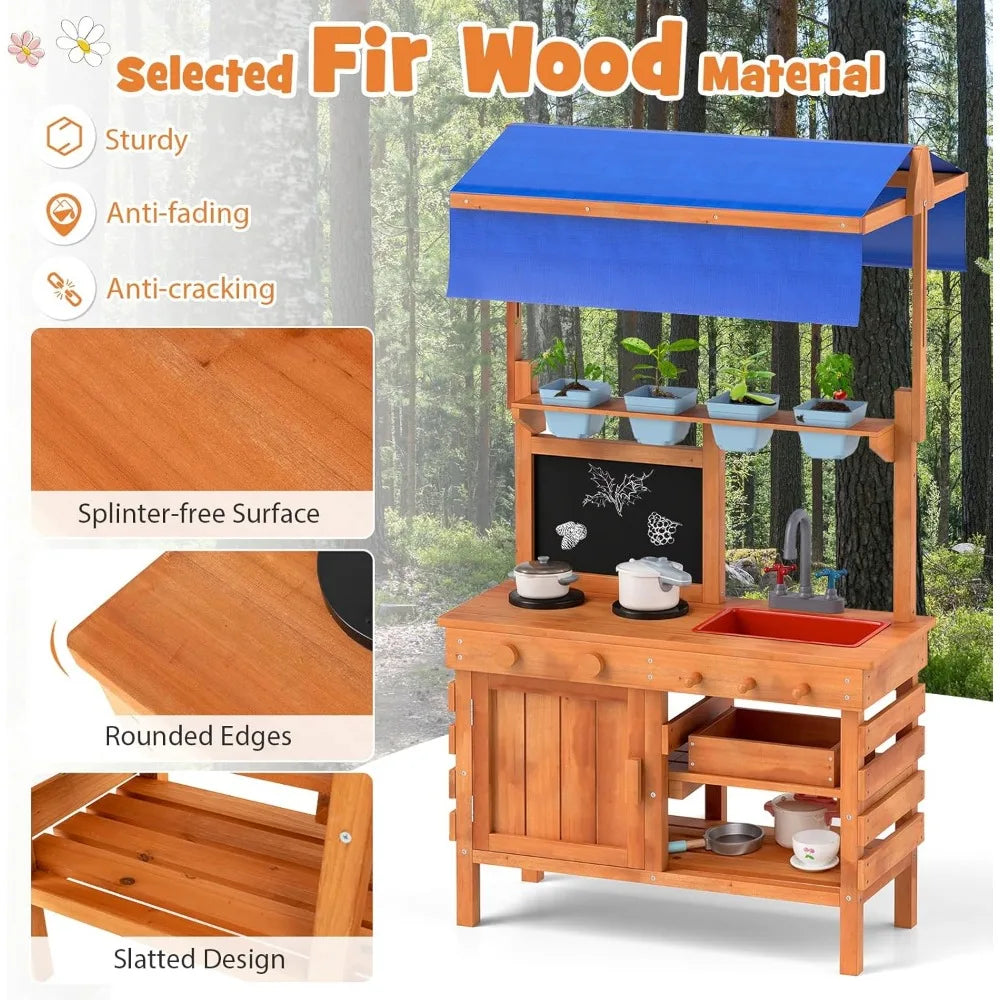 Mud Kitchen Adjustable Canopy, Kids Potting Bench