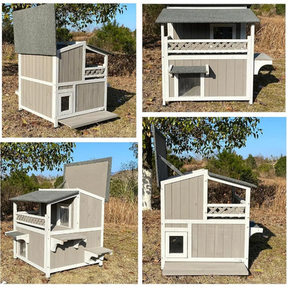 Two Story Outdoor Weatherproof House for Cats