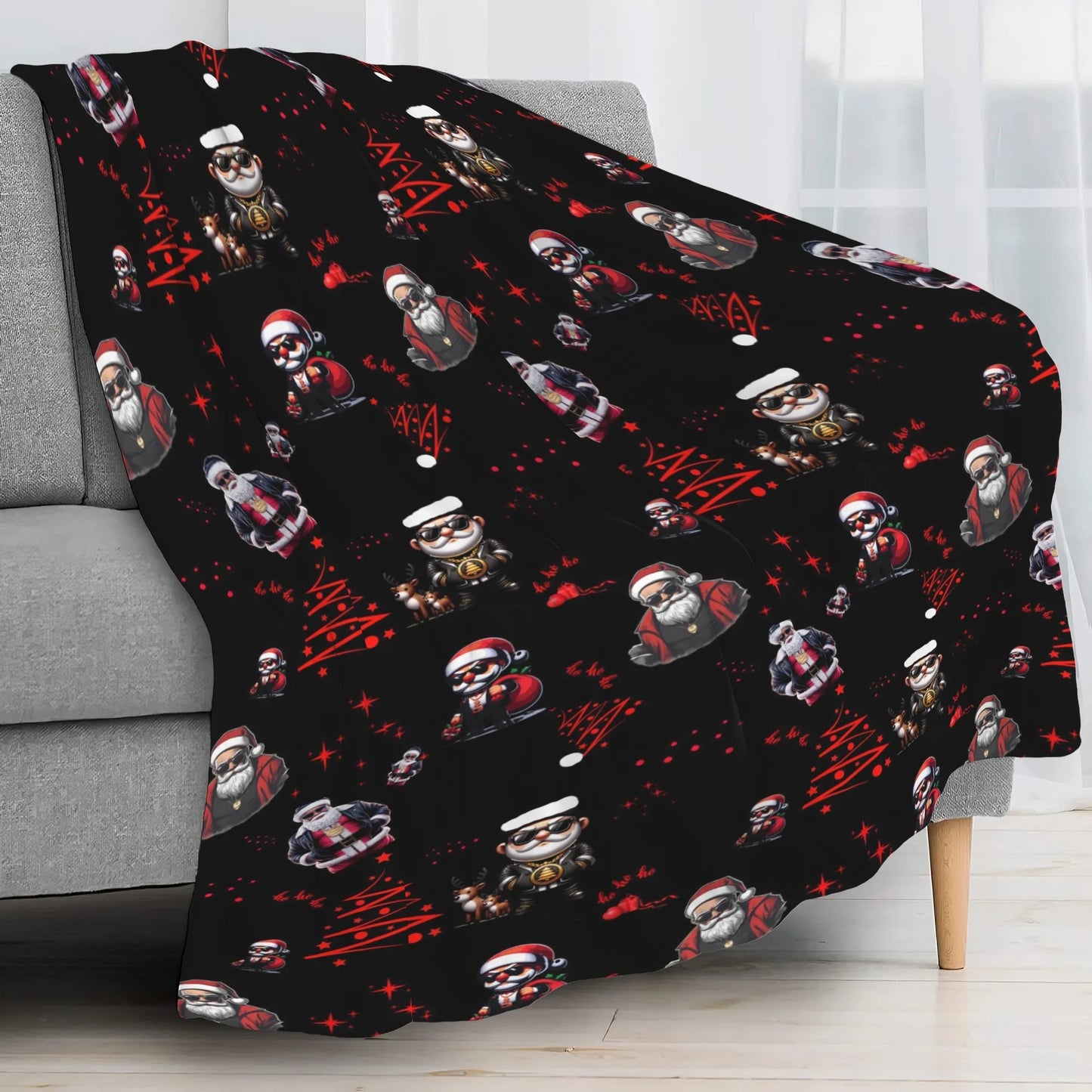 Trendy hip-hop Santa Claus flannel blanket