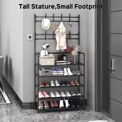Freestanding Metal Coat Shoe Rack Hall Tree 3-in-1