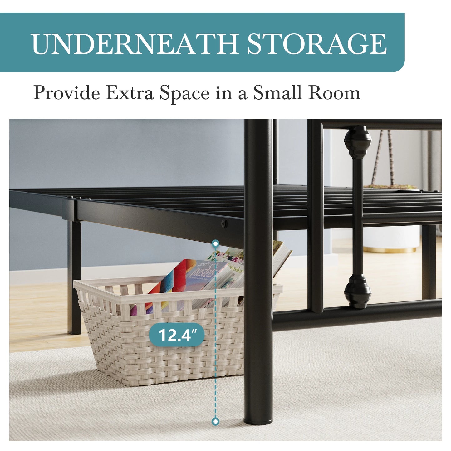 14" Metal Platform Bed Frame, Vintage Victorian