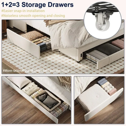 Queen Size Bedframe with Upholstered Headboard