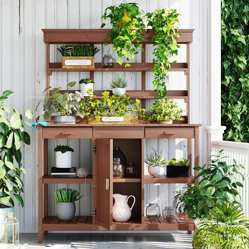 66” Large Outdoor Potting Table with Drawers