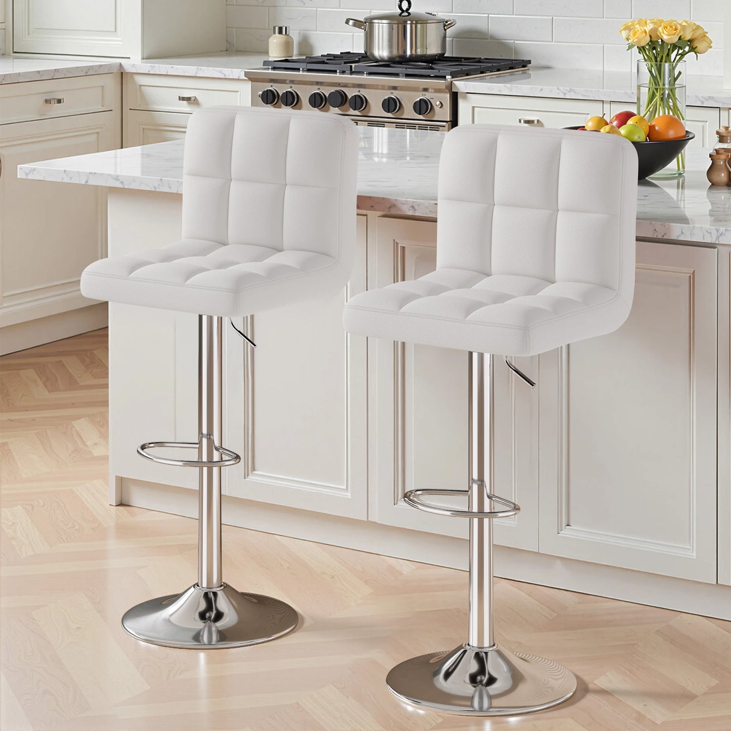 2 PCS Set Counter Stools With Footrest Adjustable