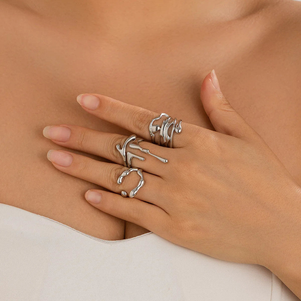 Punk Geometric Metal Irregular Rings for Wome/ Men