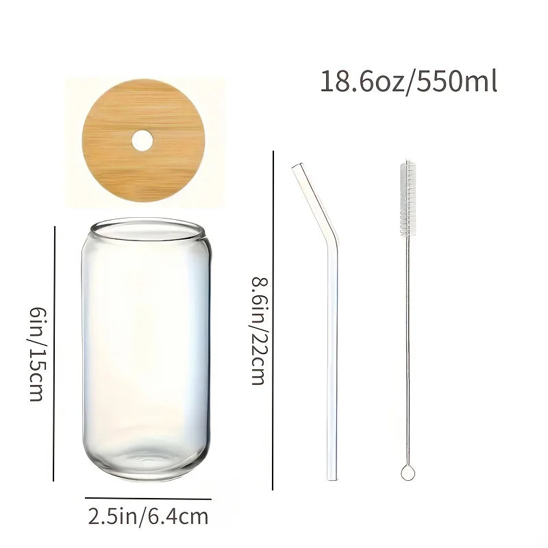 Drinking Glasses with Bamboo Lids, Glass Straw