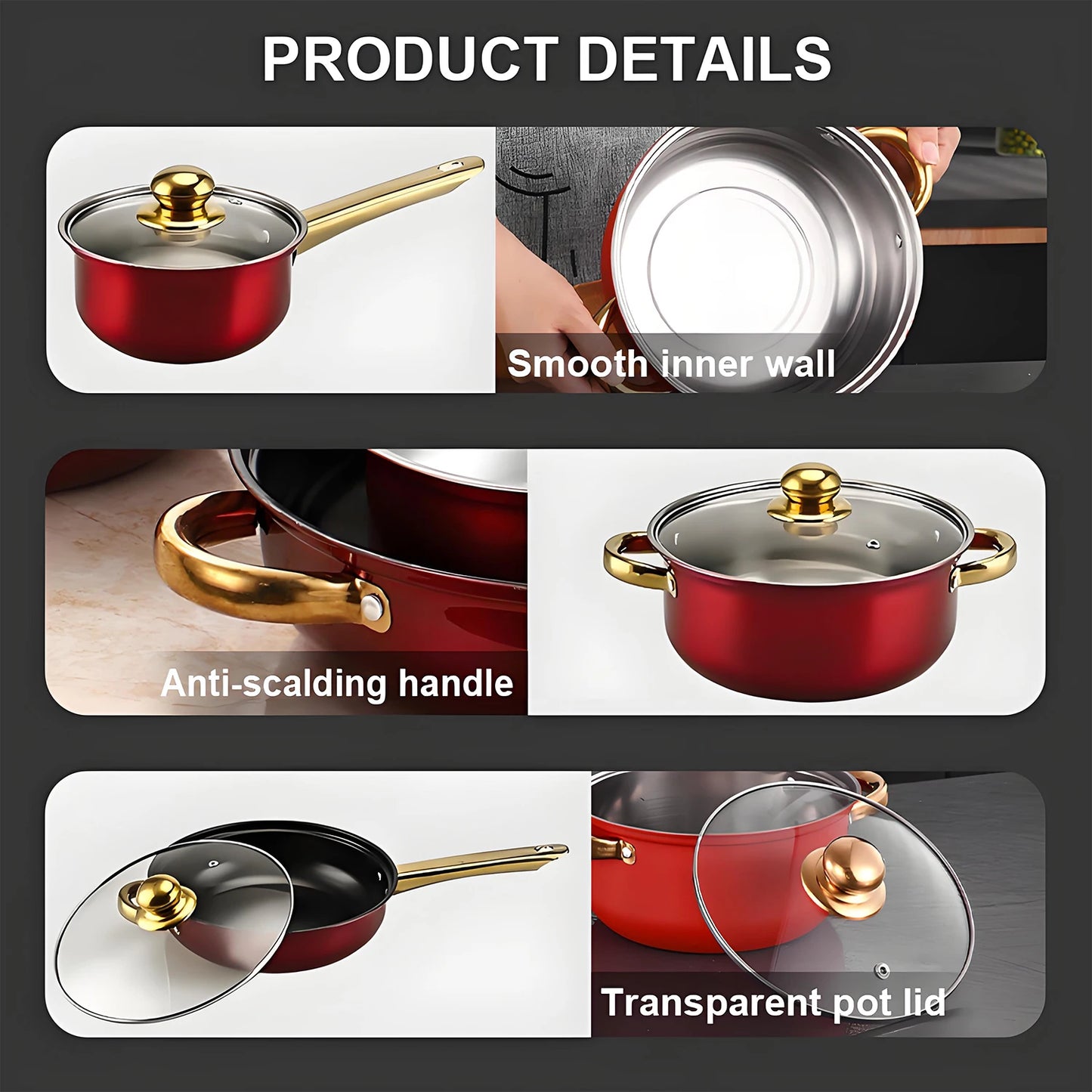 Red Cookware Set, 12-Piece, Stainless Steel, Non-Stick