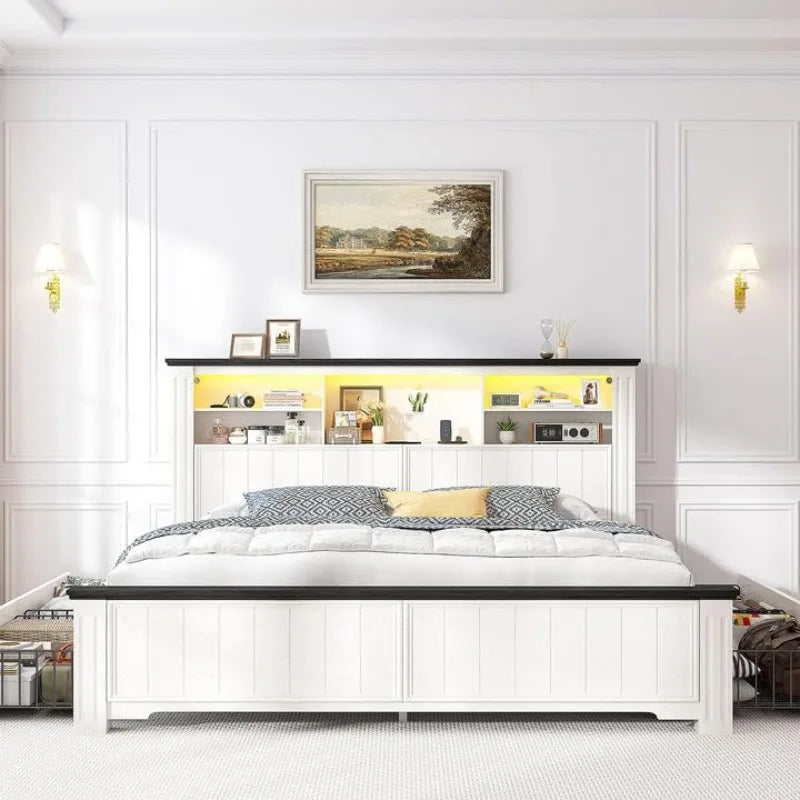Queen Bed Frame with Headboard and Storage
