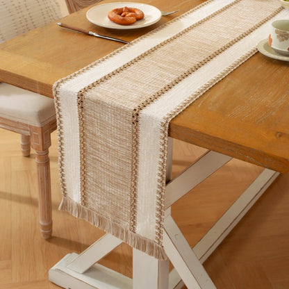 Macrame Style Bicolor Stitching Table Runner
