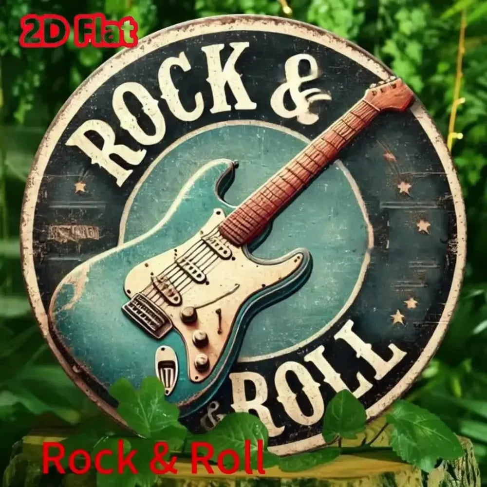 Rock & Roll Guitar Aluminum Tin Sign