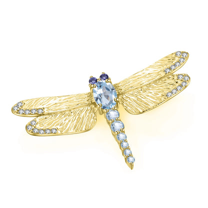 Natural Sky Blue Topaz Dragonfly Brooch Design
